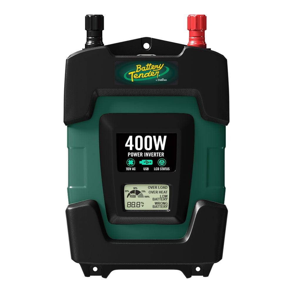 Battery Tender® power inverter connected to a 12V battery, demonstrating proper battery inverter sizing setup