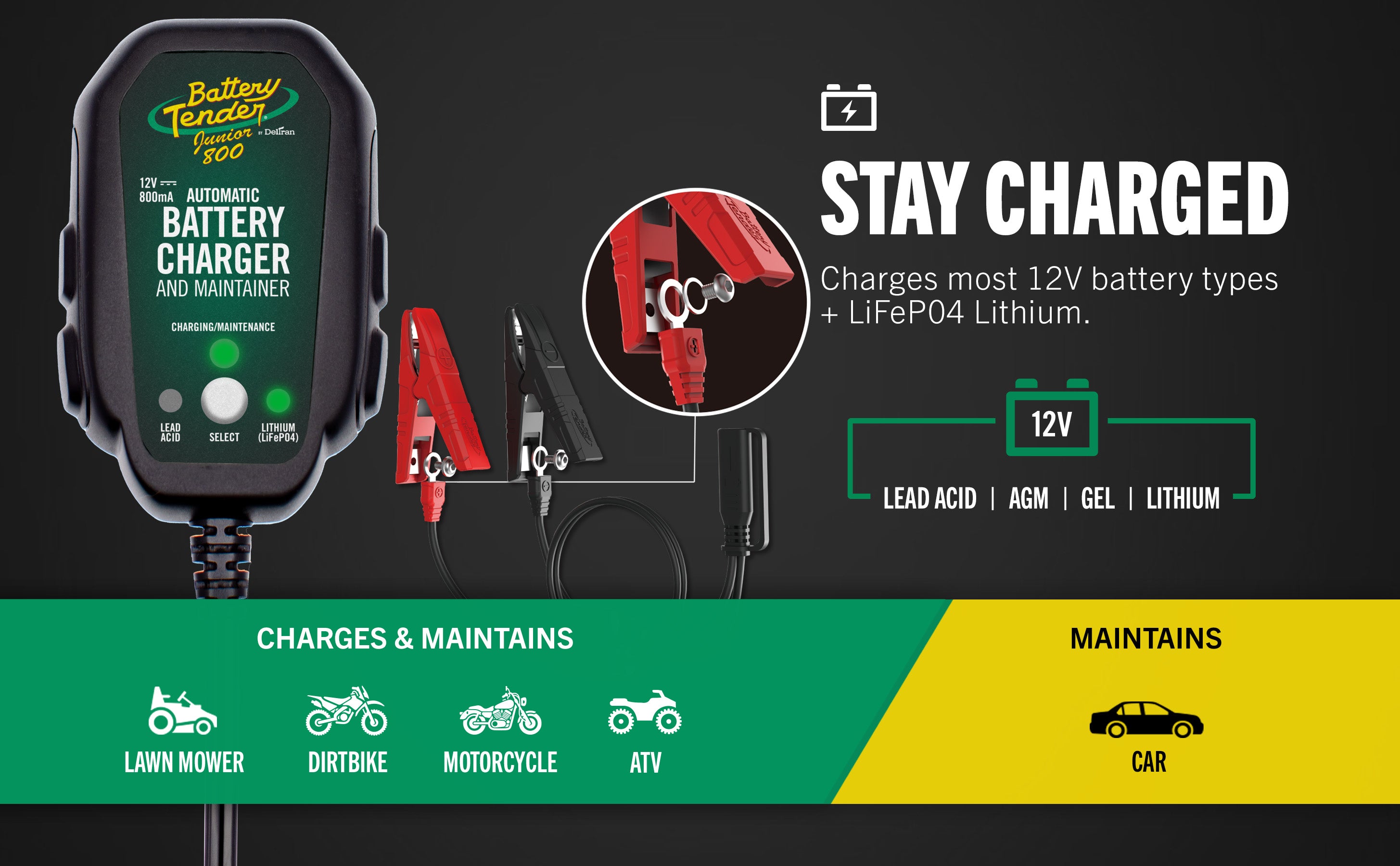Battery Tender® Junior Multi-Chemistry 12V 1 Amp Battery Charger and Maintainer - Battery Tender®