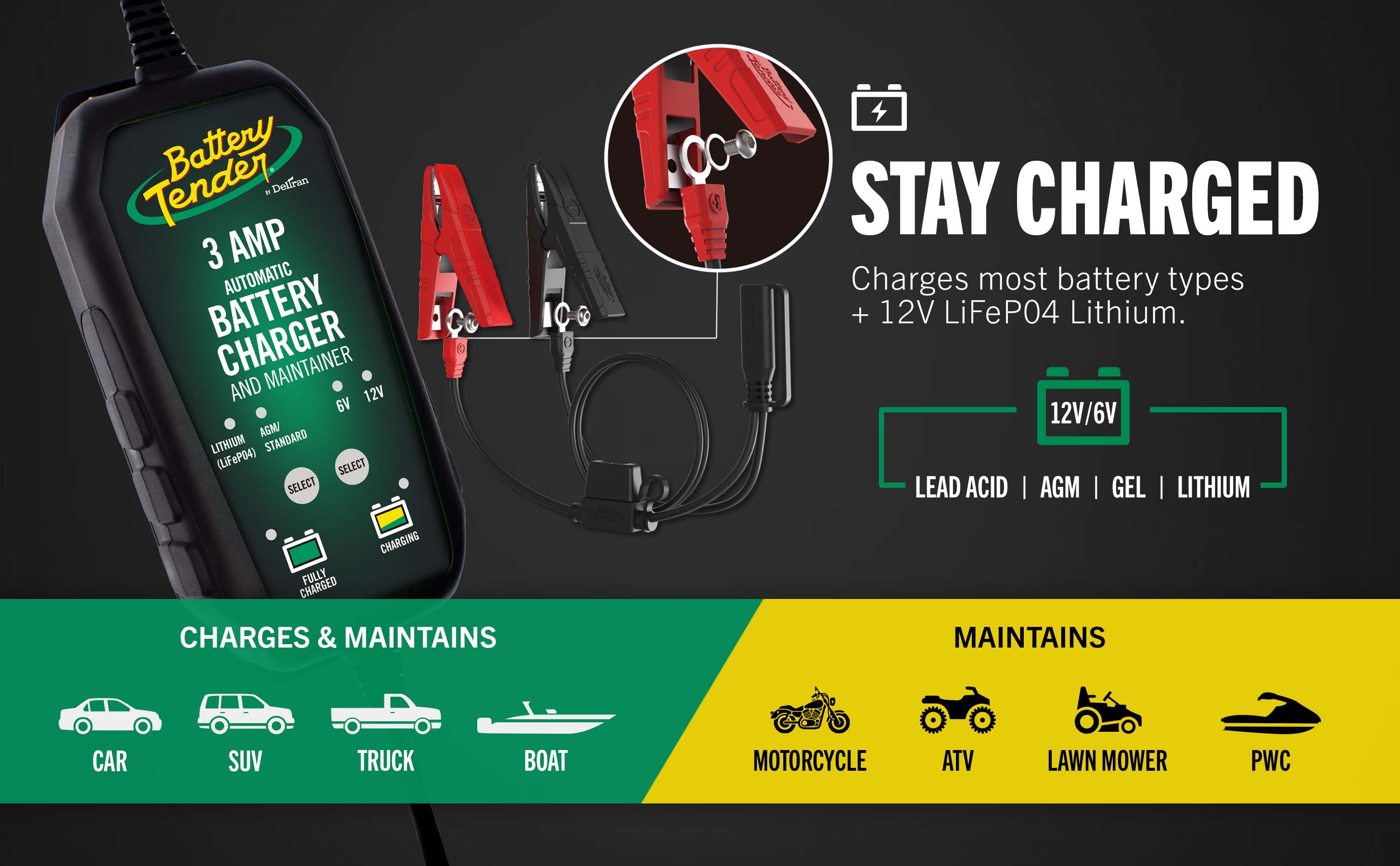 PowerTender® 3 Amp 12V/6V Battery Charger and Maintainer