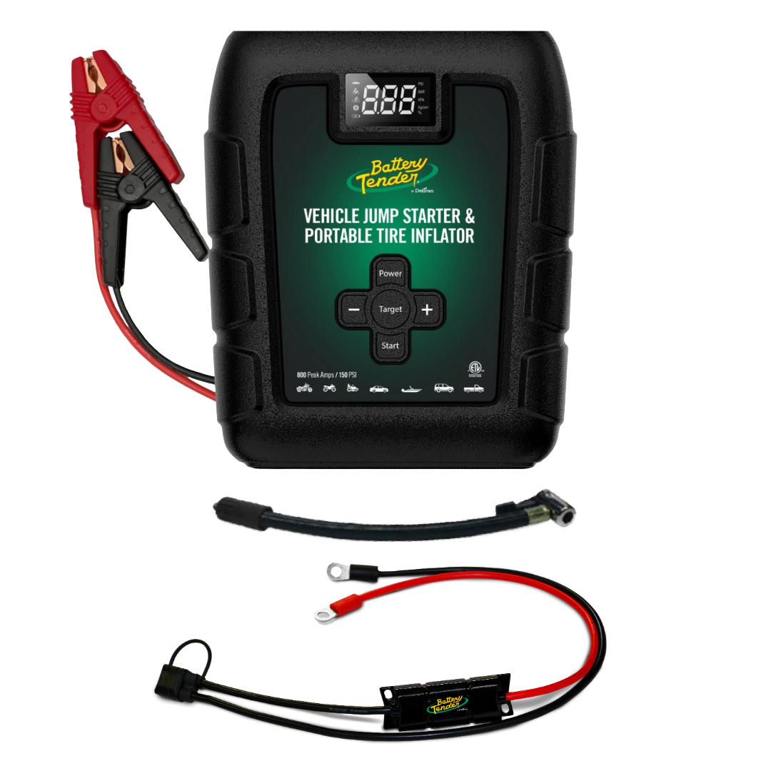 Motorcycle / Powersports Emergency Roadside Jump Starter & Tire Inflator Bundle (800 Amps)