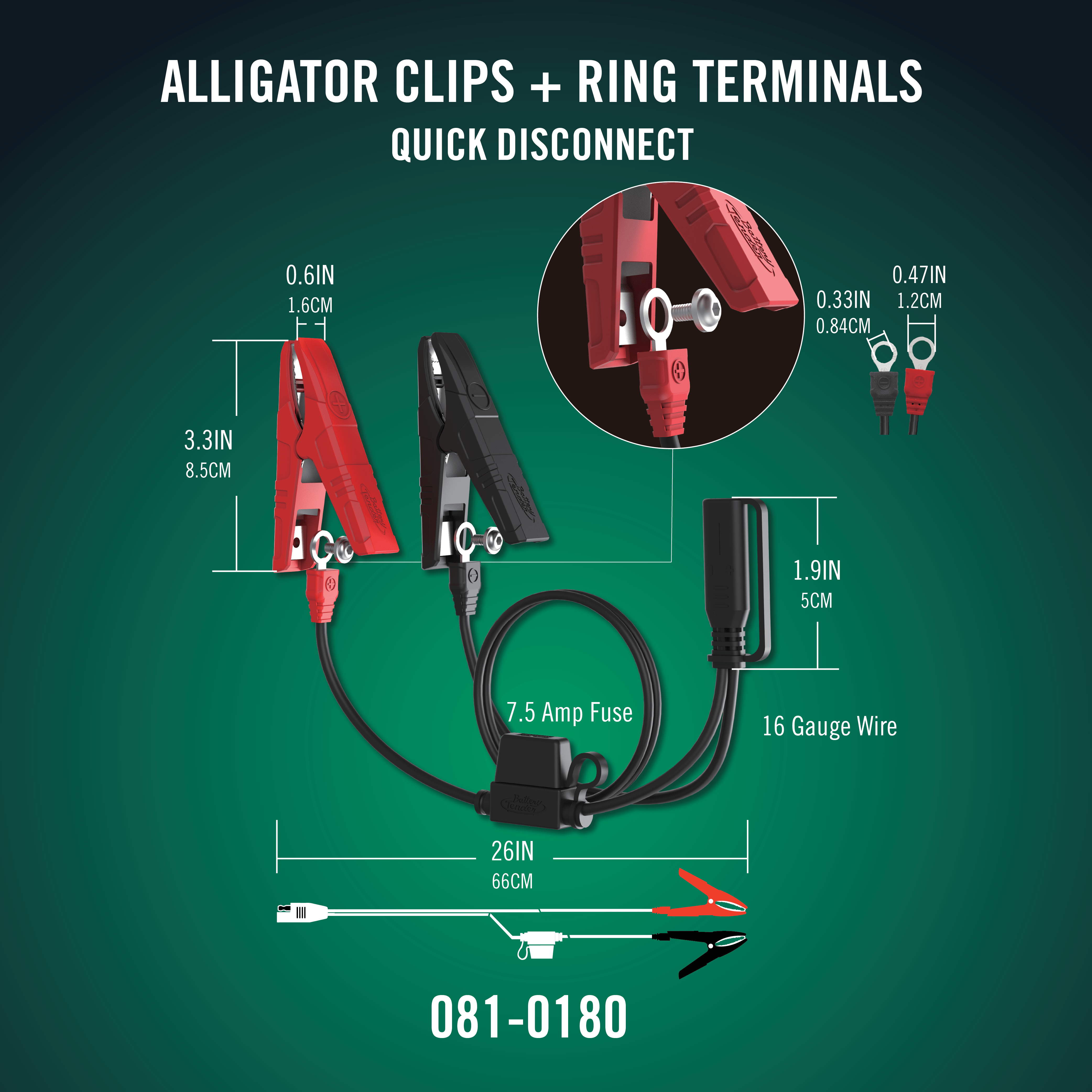 Alligator Clip and Ring Terminal 20 Inch Accessory Combo Cable - Battery Tender®