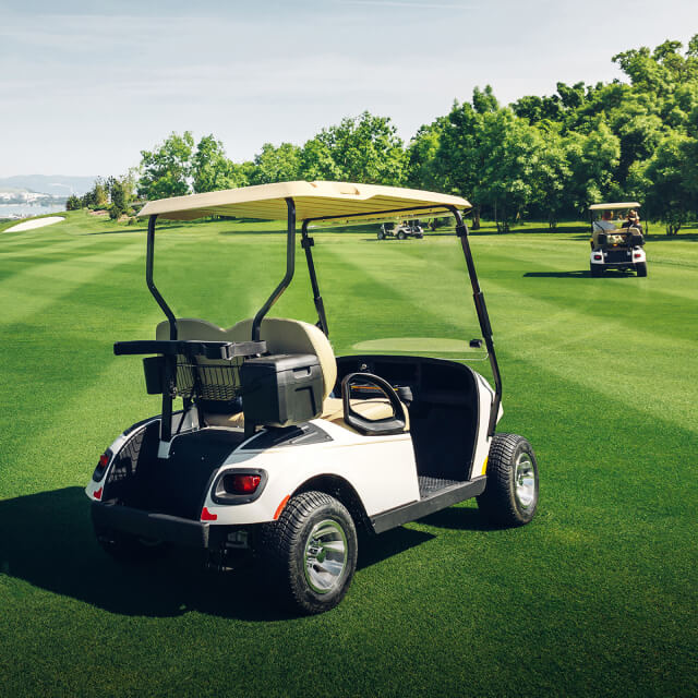 Battery Tender® charger connected to a golf cart fleet during routine golf course fleet battery maintenance