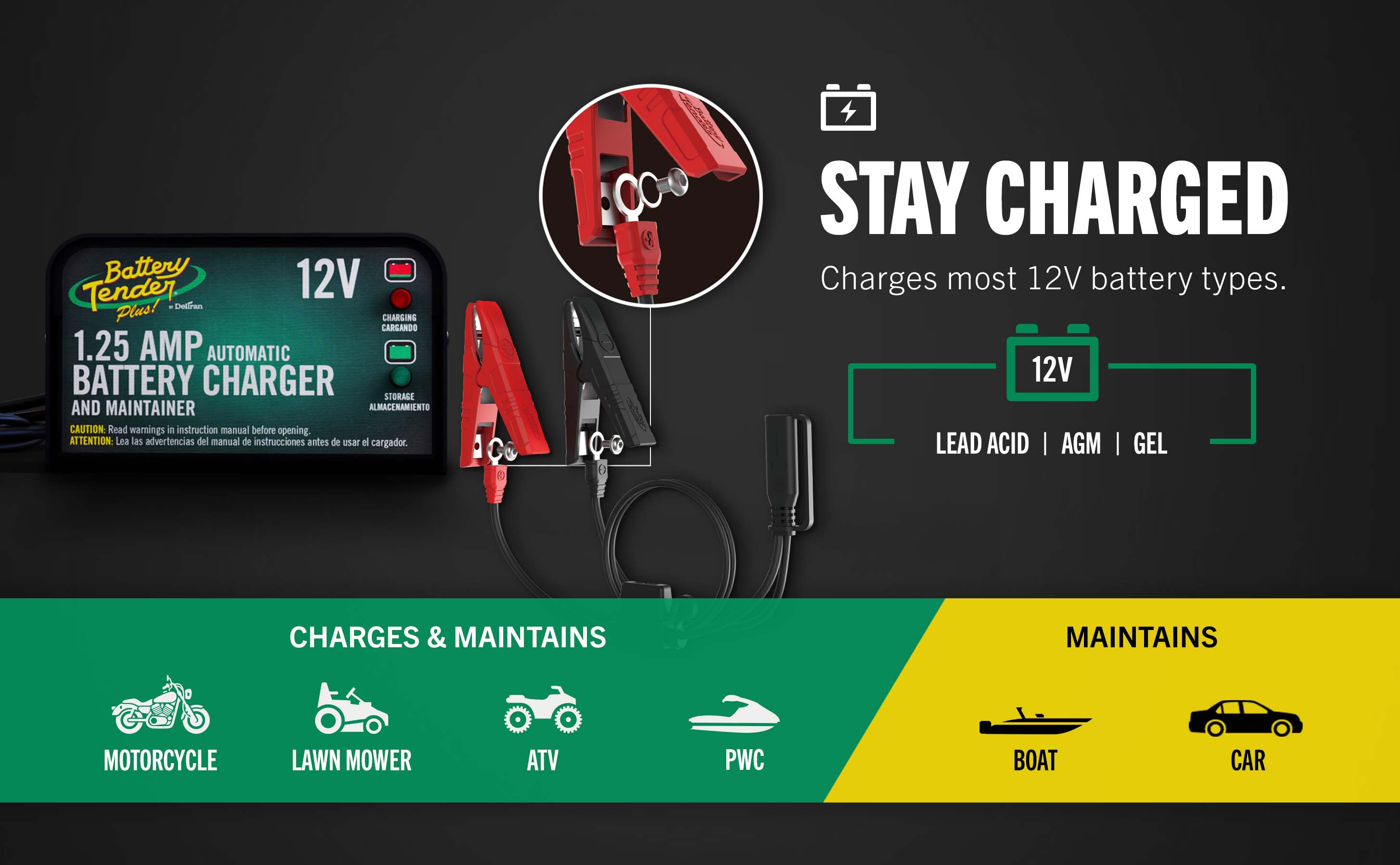 Battery Tender Plus 1.25 AMP 12V Battery Charger and Maintainer - Battery Tender®