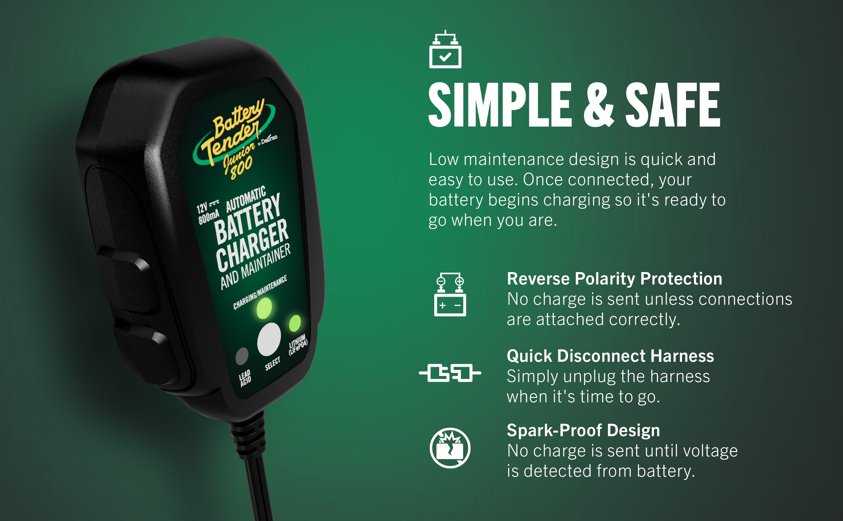 Battery Tender® Junior Multi-Chemistry 12V 1 Amp Battery Charger and Maintainer - Battery Tender®