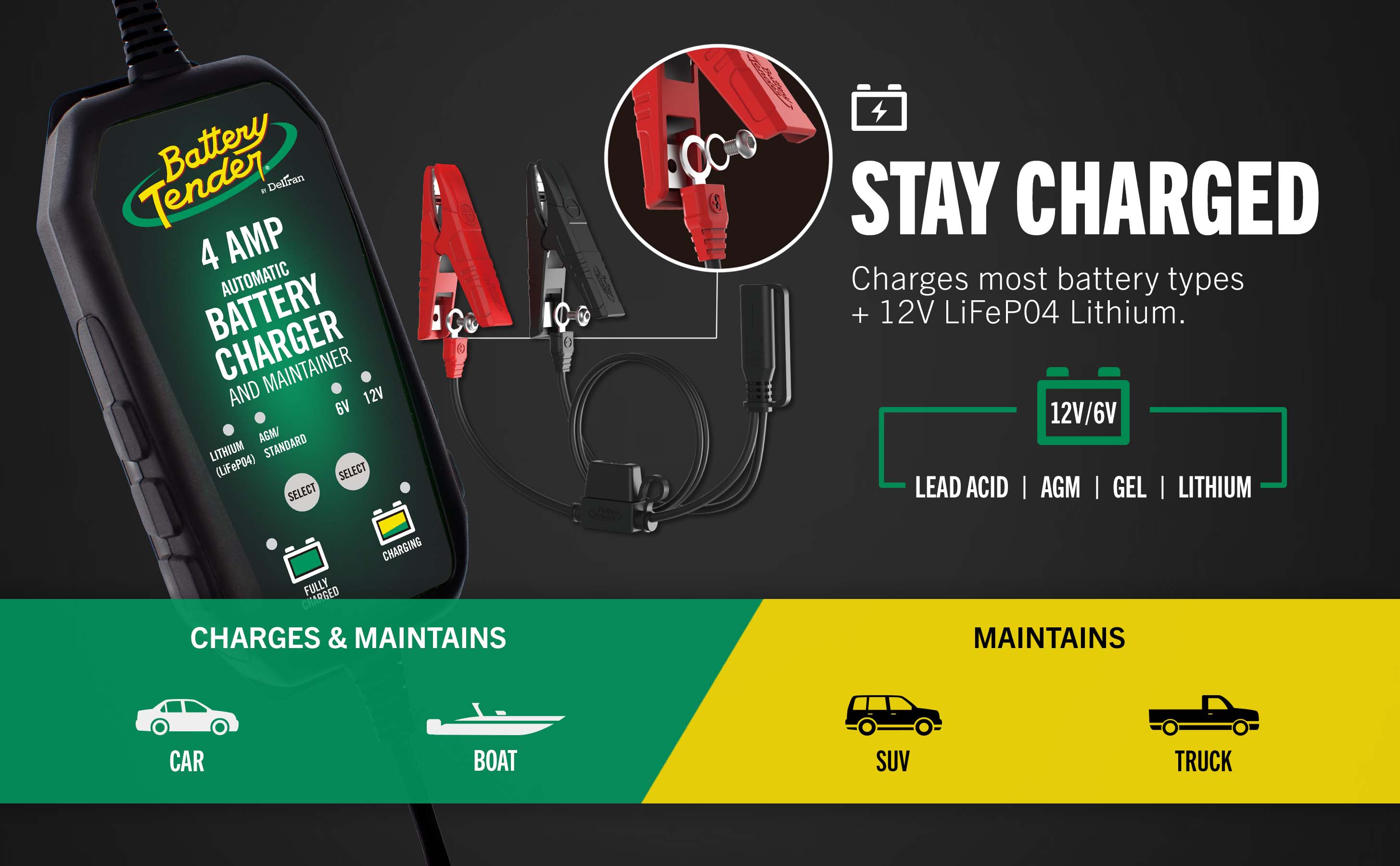PowerTender® 4 Amp 12V/6V Battery Charger and Maintainer - Battery Tender®