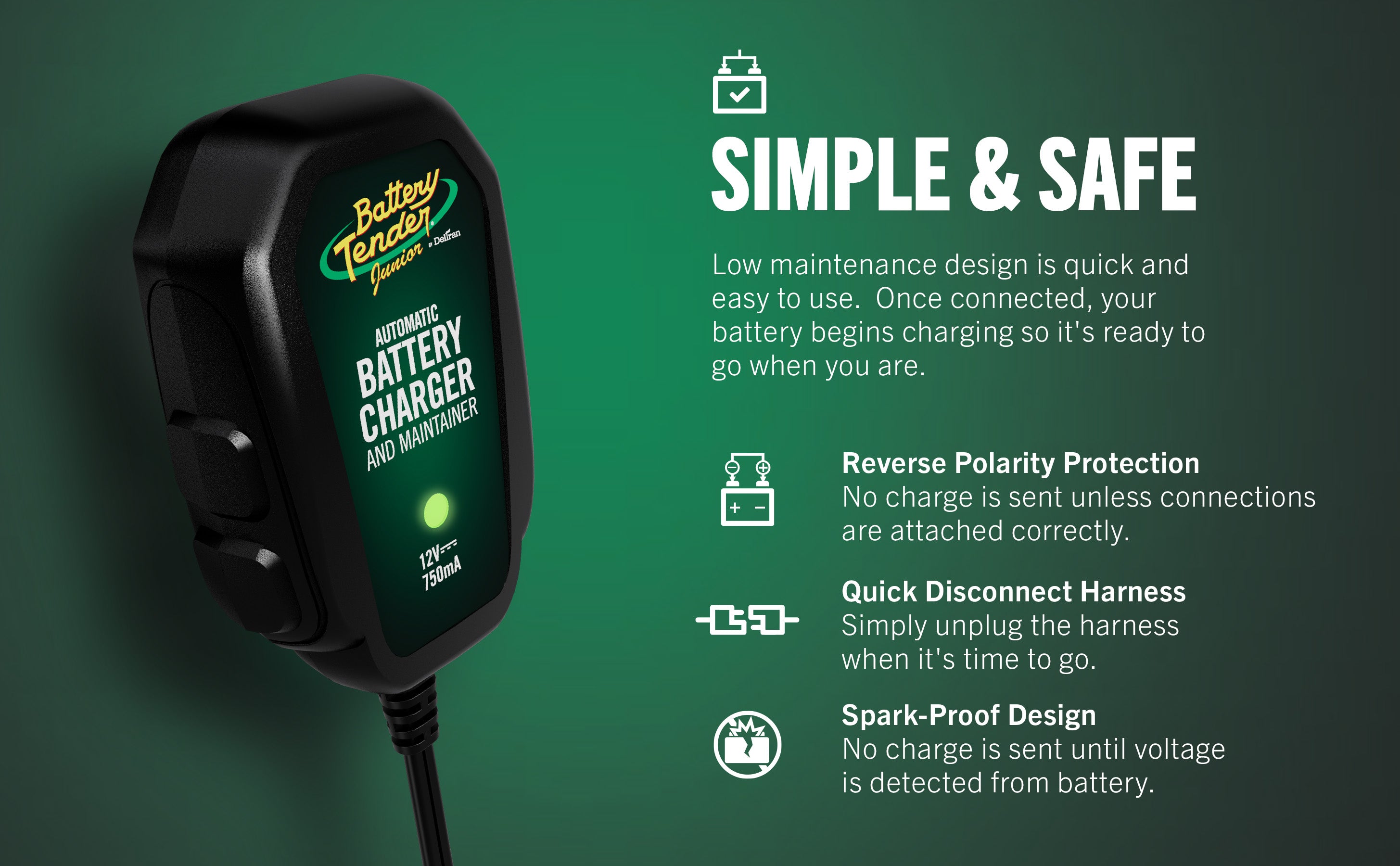 Battery Tender Junior 750mA 12V Battery Charger and Maintainer - Battery Tender®